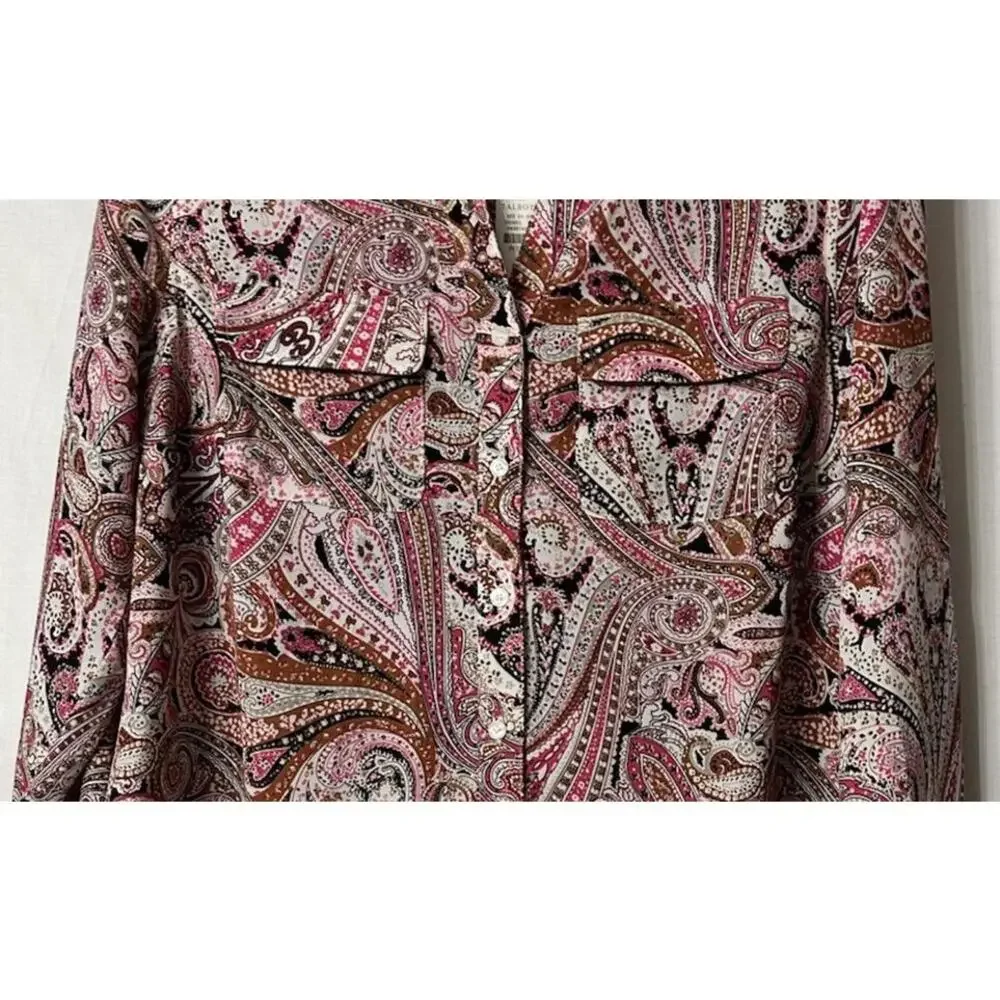 NWT Talbots Womens Long Sleeve‎ Paisley Button Front Shirt Top Blouse M Petite - Picture 4 of 14